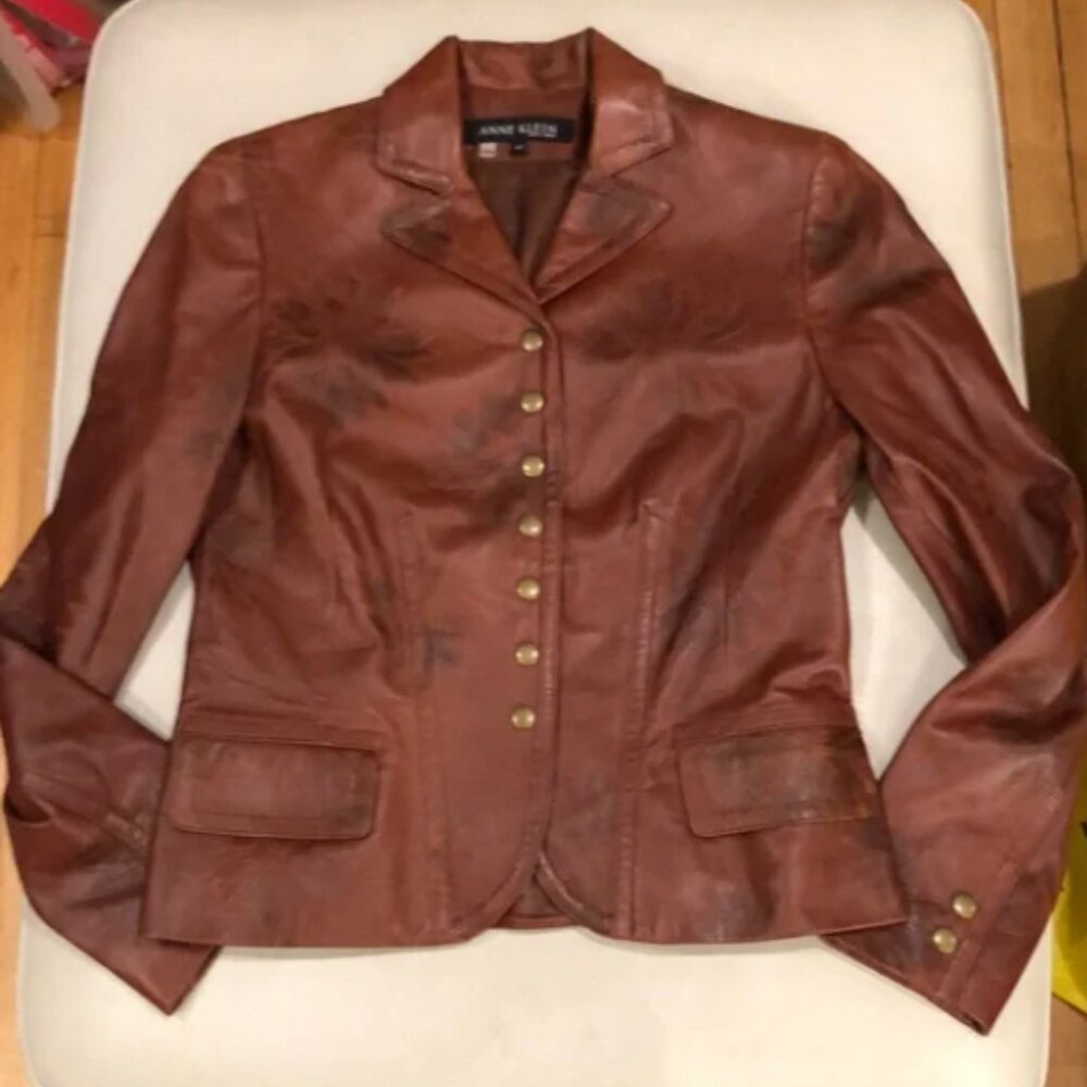 Anne Klein brown embossed leather jacket